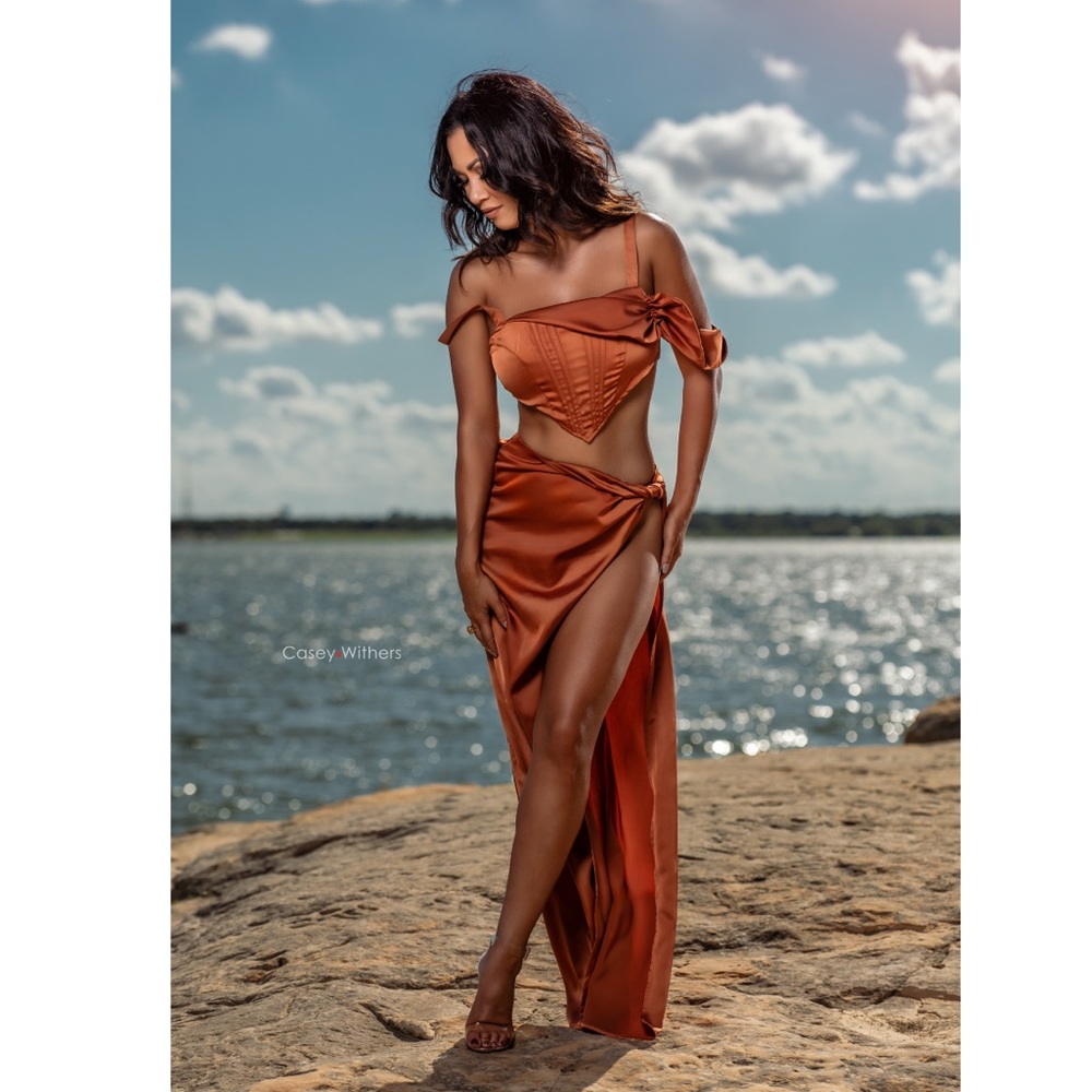 Burnt Orange Satin Goddess Set